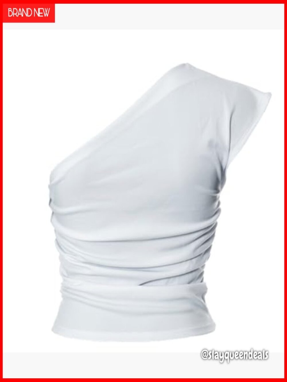 One Shoulder Ruched Ribbed Crop Top Backless Slim Fit Tank Tee - Picture 4 of 7